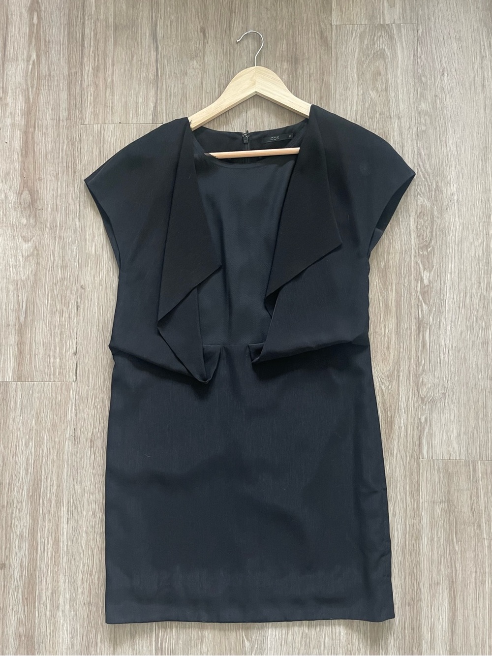 COS Black Draped Shift Dress Silk Detail Minimalist Cocktail Dress 36